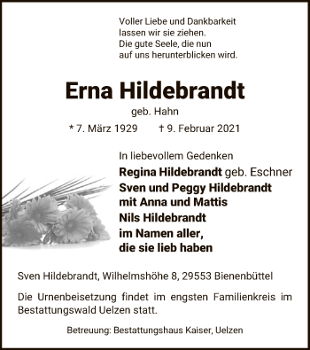 Traueranzeige von Erna Hildebrandt von UEL