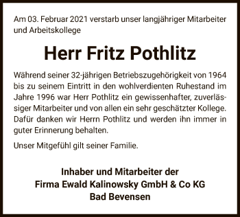 Traueranzeige von Fritz Pothlitz von UEL