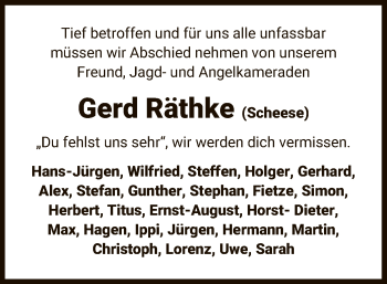 Traueranzeige von Gerd Räthke von UEL