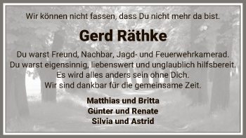 Traueranzeige von Gerd Räthke von UEL