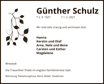 Traueranzeige von Günther Schulz von UEL