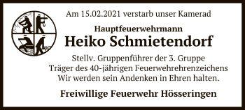 Traueranzeige von Heiko Schmietendorf von UEL