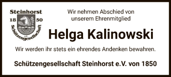 Traueranzeige von Helga Kalinowski von UEL