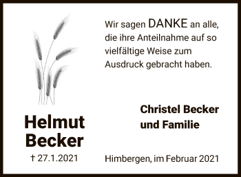 Traueranzeige von Helmut Becker von UEL