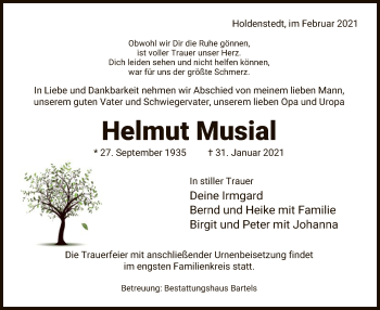 Traueranzeige von Helmut Musial von UEL