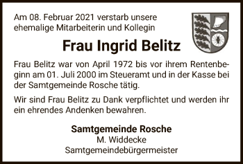 Traueranzeige von Ingrid Belitz von UEL