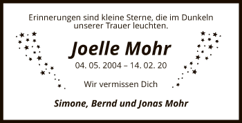 Traueranzeige von Joelle Mohr von UEL