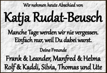 Traueranzeige von Katja Rudat-Beusch von UEL