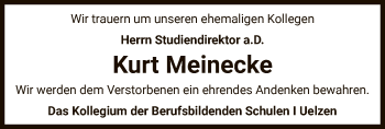 Traueranzeige von Kurt Meinecke von UEL