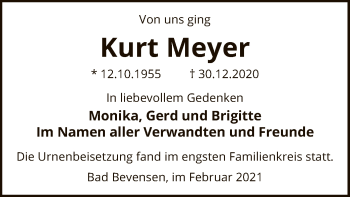 Traueranzeige von Kurt Meyer von UEL