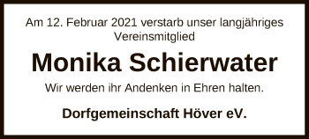 Traueranzeige von Monika Schierwater von UEL