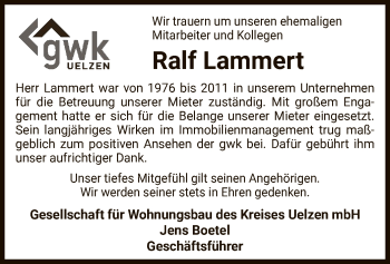 Traueranzeige von Ralf Lammert von UEL