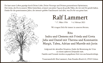 Traueranzeige von Ralf Lammert von UEL