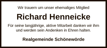 Traueranzeige von Richard Henneicke von UEL