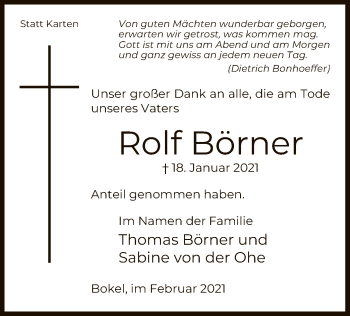 Traueranzeige von Rolf Börner von UEL