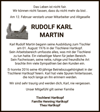 Traueranzeige von Rudolf Karl Martin von UEL