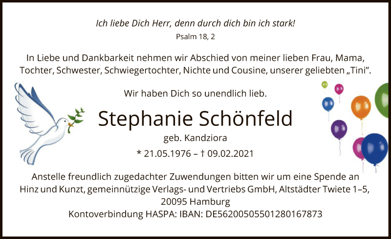  Traueranzeige für Stephanie Schönfeld vom 20.02.2021 aus UEL