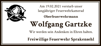 Traueranzeige von Wolfgang Gartzke von UEL