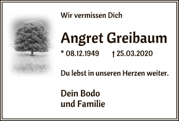 Traueranzeige von Angret Greibaum von UEL