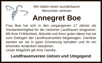 Traueranzeige von Annegret Boe von UEL