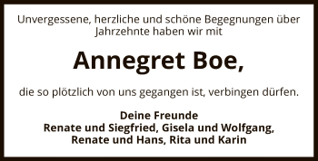 Traueranzeige von Annegret Boe von UEL