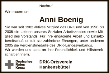 Traueranzeige von Anni Boenig von UEL