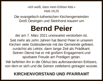 Traueranzeige von Bernd Peier von UEL