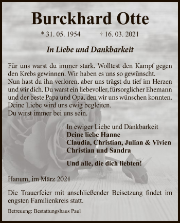 Traueranzeige von Burckhard Otte von UEL