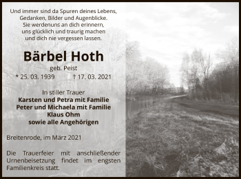 Traueranzeige von Bärbel Hoth von UEL