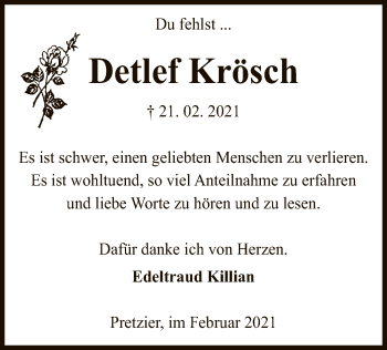 Traueranzeige von Detlef Krösch von UEL