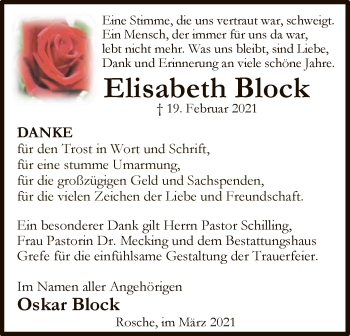 Traueranzeige von Elisabeth Block von UEL