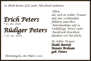 Traueranzeige von Erich Peters von UEL