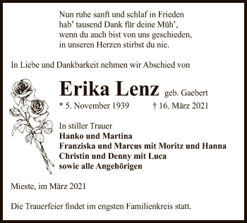 Traueranzeige von Erika Lenz von UEL