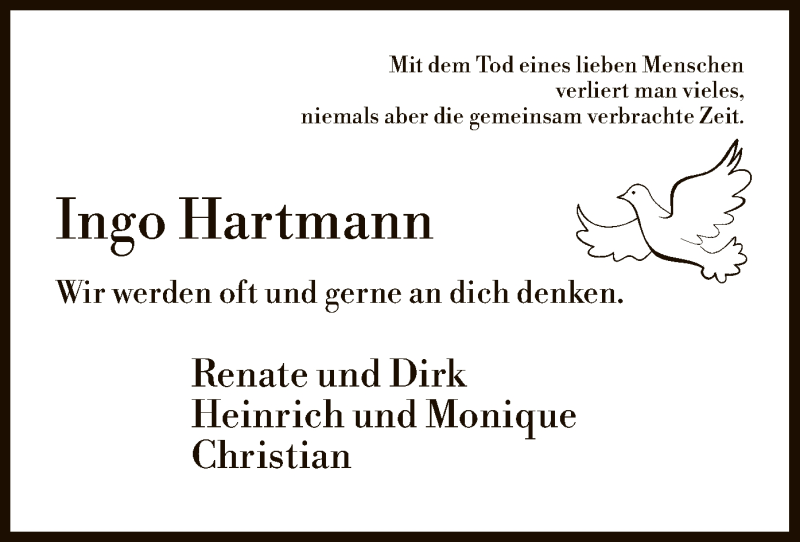  Traueranzeige für Ingo Hartmann vom 06.03.2021 aus UEL