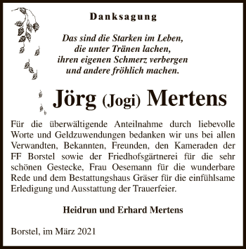 Traueranzeige von Jörg Mertens von UEL