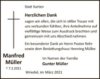 Traueranzeige von Manfred Müller von UEL