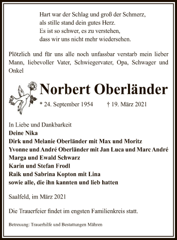 Traueranzeige von Norbert Oberländer von UEL