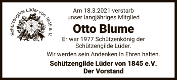 Traueranzeige von Otto Blume von UEL