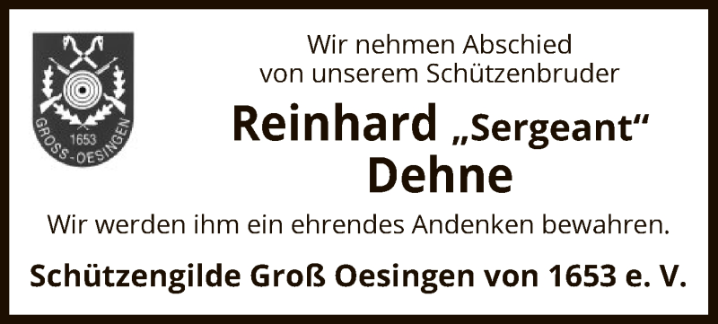  Traueranzeige für Reinhard Dehne vom 31.03.2021 aus UEL