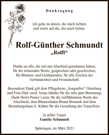 Traueranzeige von Rolf-Günther Schmundt von UEL