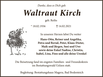 Traueranzeige von Waltraut Kirch von UEL