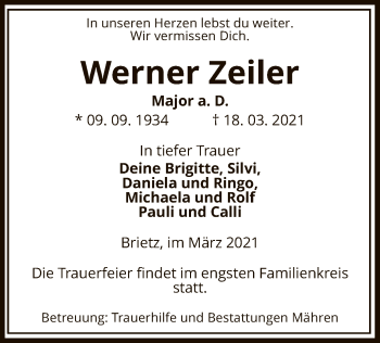 Traueranzeige von Werner Zeiler von UEL