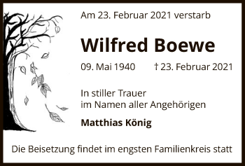 Traueranzeige von Wilfred Boewe von UEL