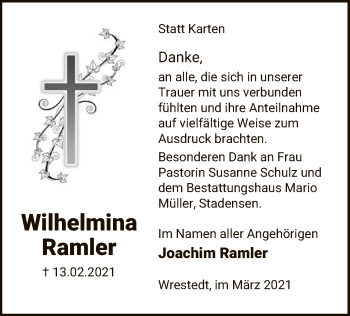 Traueranzeige von Wilhelmina Ramler von UEL