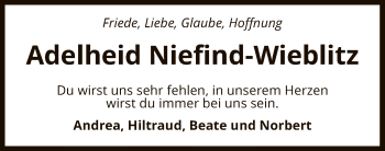 Traueranzeige von Adelheid Niefind-Wieblitz von UEL