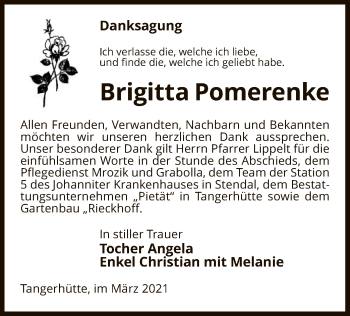 Traueranzeige von Brigitta Pomerenke von UEL