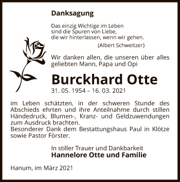 Traueranzeige von Burckhard Otte von UEL