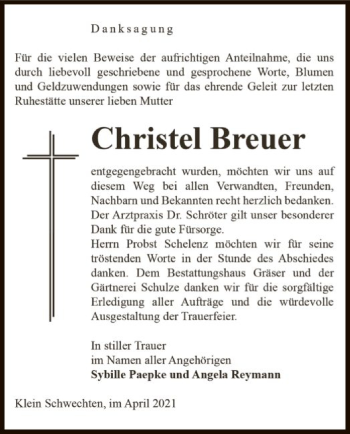 Traueranzeige von Christel Breuer von UEL