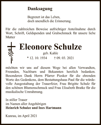 Traueranzeige von Eleonore Schulze von UEL