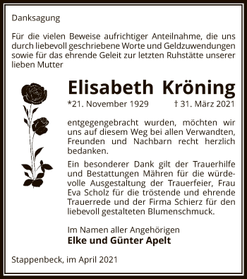 Traueranzeige von Elisabeth Kröning von UEL